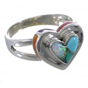 Silver Southwest Multicolor Inlay Heart Ring Size 6-1/2 EX51465