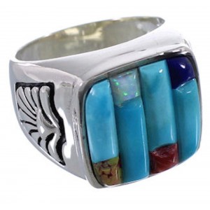 Southwestern Multicolor Sterling Silver Ring Size 8-3/4 AX37402