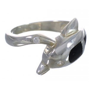 Sterling Silver Jet Inlay Dolphin Ring Size 6-1/4 WX38755