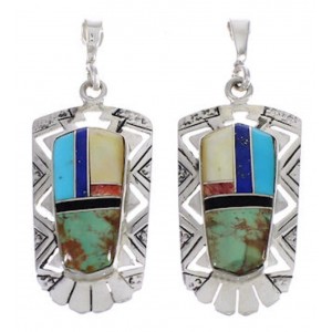 Multicolor Inlay Southwest Silver Post Dangle Earrings PX31727