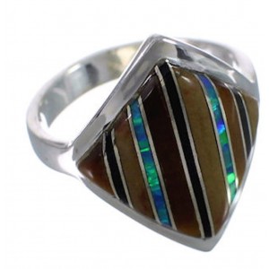 Authentic Sterling Silver Multicolor Inlay Ring Size 4-3/4 UX34281