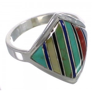 Authentic Sterling Silver Multicolor Inlay Ring Size 6-1/4 UX34364