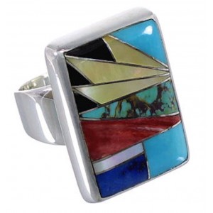 Sturdy Genuine Sterling Silver And Multicolor Ring Size 5-3/4 WX37576