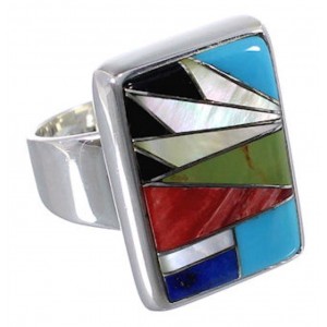 Heavy Sterling Silver And Multicolor Ring Size 8-1/4 WX37587