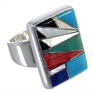 High Quality Multicolor Inlay And Silver Ring Size 8-1/4 WX37628