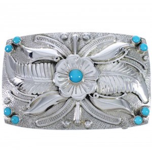 Southwest Flower Turquoise Sterling Silver Belt Buckle CX52821
