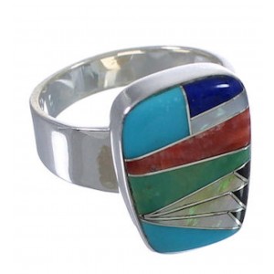 Sterling Silver Multicolor Inlay Sturdy Ring Size 5-1/2 EX40291