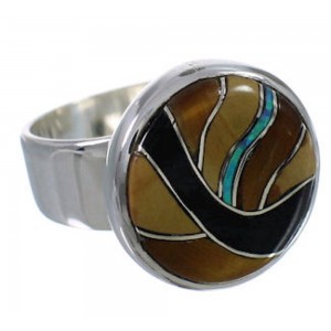 Heavy Southwest Multicolor And Silver Ring Size 5-1/2 WX37814