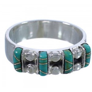 Turquoise Inlay Southwest Sterling Silver Ring Size 7-1/2 WX34412