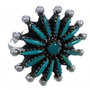 Southwest Turquoise Needlepoint Sterling Silver Ring Size 5-1/2 AX87433