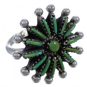 Turquoise Needlepoint Silver Southwest Ring Size 6-1/2 AX87444