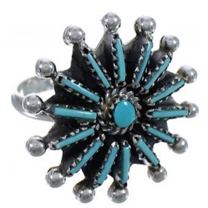 Turquoise Silver Needlepoint Southwest Ring Size 6-3/4 WX34613