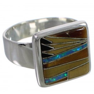 Southwest Sturdy Silver And Multicolor Ring Size 6 WX39994