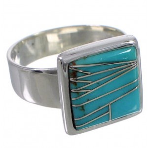 Sturdy Silver And Turquoise Inlay Ring Size 7-1/4 WX40101