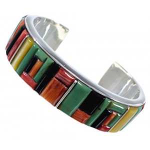 Sterling Silver Turquoise Multicolor Inlay Whiterock Bracelet NS39298