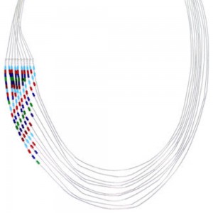 Hand Strung Liquid Silver Multicolor Waterfall Necklace LS147MC