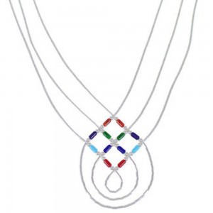 Multicolor & Genuine Liquid Silver Basket Weave Necklace  LS45MC