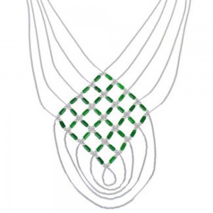 Hand Strung Malachite & Liquid Silver Basket Weave Necklace LS46M