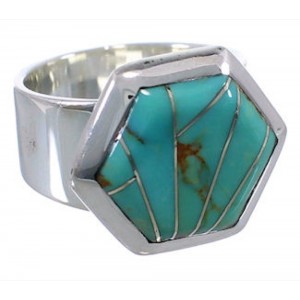 Well-Bulit Turquoise Inlay Southwest Ring Size 6-3/4 EX40472