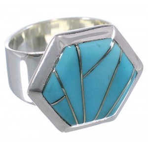 Southwestern Sturdy Turquoise Inlay Ring Size 7-1/4 EX40611