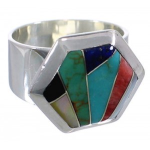 Substantial Multicolor Southwestern Silver Ring Size 8-1/4 EX40715