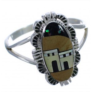 Silver Multicolor Pueblo Design Ring Size 7-1/4 TX41354