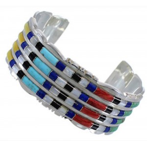 Southwest Multicolor Well-Built Sterling Silver Cuff Bracelet EX28739
