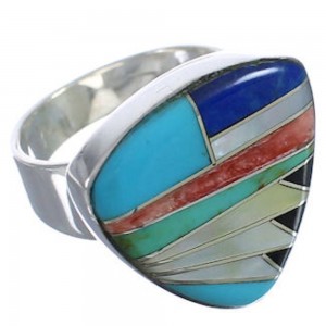 Multicolor Inlay Sterling Silver Heavy Ring Size 4-3/4 PX40466