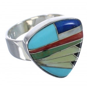 Sturdy Multicolor Southwest Silver Ring Size 8-1/4 PX40479