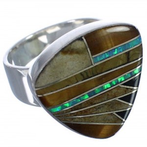 Genuine Silver Sturdy Multicolor Jewelry Ring Size 7-3/4 PX40491
