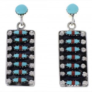 Turquoise And Coral Southwestern Post Dangle Earrings PX32857