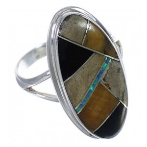 Genuine Sterling Silver Multicolor Southwest Ring Size 7-1/2 UX34139