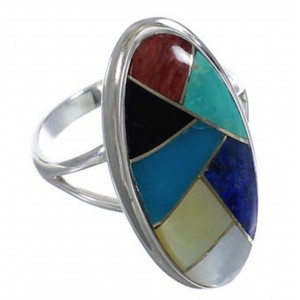 Genuine Sterling Silver Multicolor Inlay Ring Size 7-1/2 UX34182