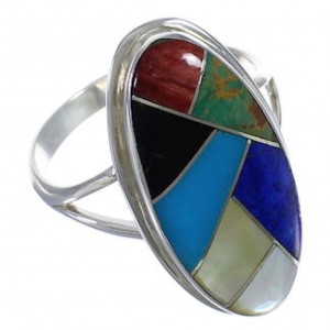 Multicolor Inlay Sterling Silver Southwestern Ring Size 8-3/4 UX34193