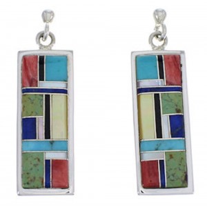 Southwestern Multicolor Inlay And Silver Earrings EX31496