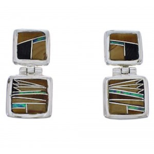 Multicolor Inlay Sterling Silver Post Dangle Earrings FX31008