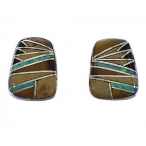 Multicolor Inlay Silver Southwest Post Earrings FX31021