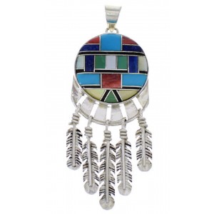 Multicolor Inlay Feather Silver Pendant PX28997