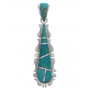 Turquoise Inlay Southwest Sterling Silver Pendant EX30514