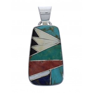 Sterling Silver Southwest Multicolor Inlay Well-Built  Pendant PX29370