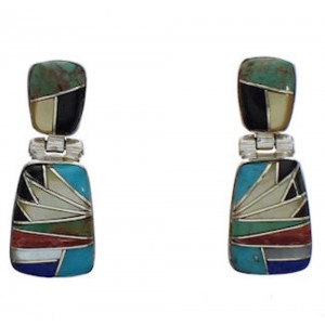 Multicolor Southwestern Sterling Silver Post Dangle Earrings EX31308