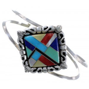 Southwest Multicolor Inlay Silver Cuff Bracelet EX29354