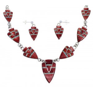 Red Oyster Shell Opal Link Necklace Earrings Jewelry Set RS34208