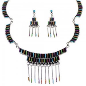 Silver Jewelry Turquoise Multicolor Link Necklace Set HS28567 