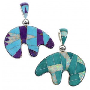 Multicolor Reversible Sterling Silver Whiterock Bear Pendant AS46128