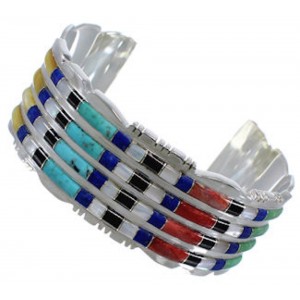 Southwestern Sterling Silver Multicolor Cuff Bracelet TX40455