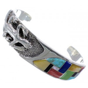 Lizard Silver Multicolor Inlay Cuff Bracelet TX40572