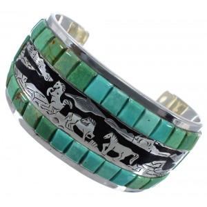 Jet And Turquoise Southwest Sterling Silver Horse Bracelet CX47754