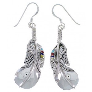 Southwestern Silver Multicolor Feather Hook Dangle Earrings AX49316