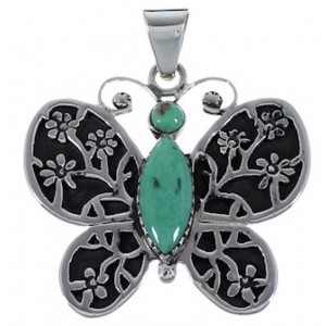 Silver Turquoise Butterfly And Flower Pendant AX49347